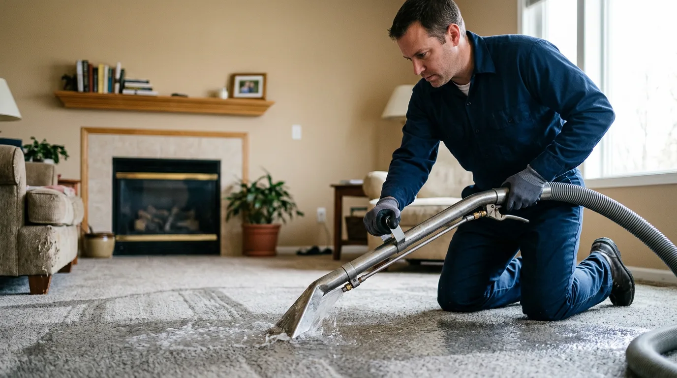 Water damage restoration technician working near Schaumburg, IL